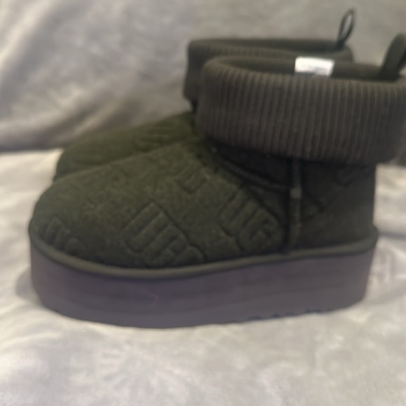 UGG CLASSIC MINI PLATFORM FELTED FOREST NIGHT SHEEPSKIN - Picture 3 of 7